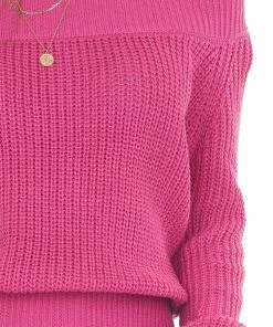 Lime Lush Magenta Off The Shoulder Ribbed Long Sleeve Sweater