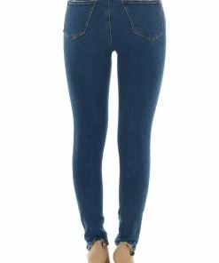 Special A Mid Wash High Rise Shark Bite Hem Skinny Jeans Bottoms