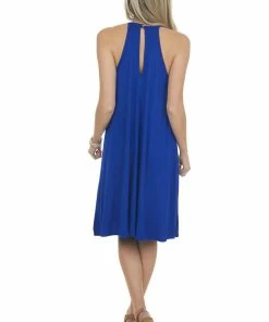CY Fashion Royal Blue Short Dress With Lace Front And Keyhole Back