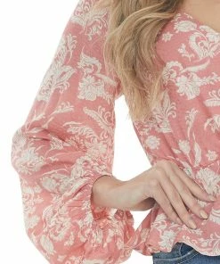 Peach Love Watermelon Floral Print Surplice Peplum Blouse