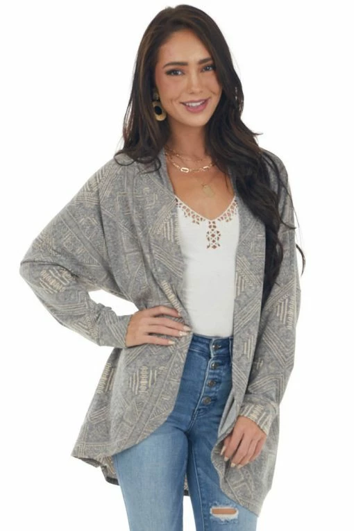 Now N Forever Stone And Peach Abstract Print Knit Cardigan Tops 4 Now N Forever Stone And Peach Abstract Print Knit Cardigan Tops