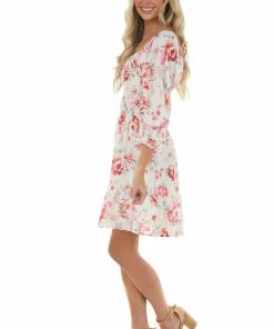 Peach Love Cream And Ruby And Smocked Bust Long Sleeve Mini Dress Dresses 30 Peach Love Cream And Ruby And Smocked Bust Long Sleeve Mini Dress Dresses