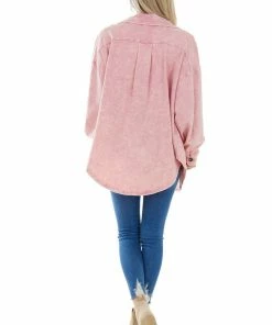 BiBi Bubblegum Acid Wash Oversized Shacket Tops