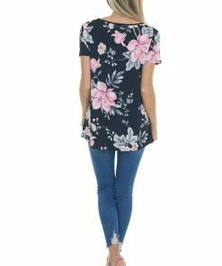HEIMISH Black Floral Print Knit Top With Chest Cut Out Tops 19 HEIMISH Black Floral Print Knit Top With Chest Cut Out Tops