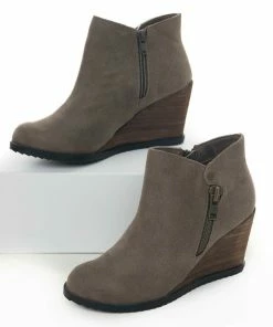 Brand Headquarters Taupe Wedge Heel Booties With Zipper Detail Shoes