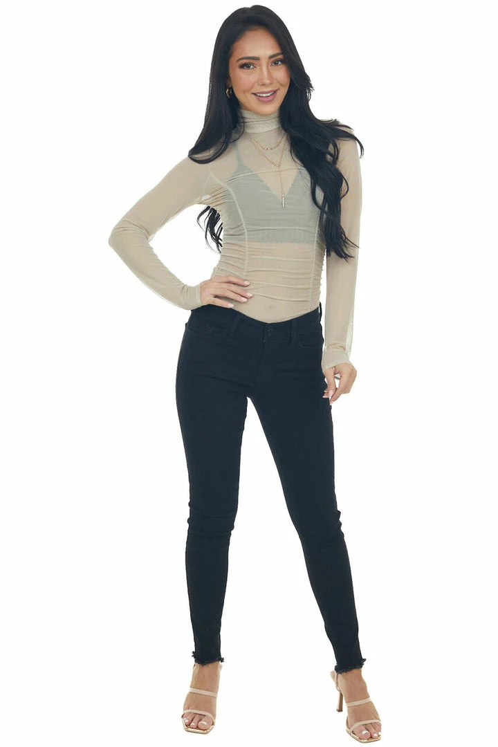 LE LIS Taupe Long Sleeve Ruched Bodycon Bodysuit 12 LE LIS Taupe Long Sleeve Ruched Bodycon Bodysuit