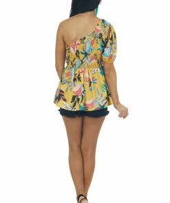 Jodifl Mustard Multi Floral One Shoulder Smocked Top 27 Jodifl Mustard Multi Floral One Shoulder Smocked Top