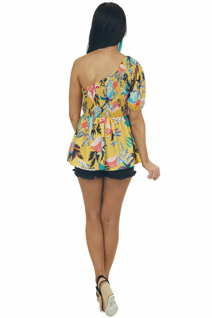 Jodifl Mustard Multi Floral One Shoulder Smocked Top 15 Jodifl Mustard Multi Floral One Shoulder Smocked Top
