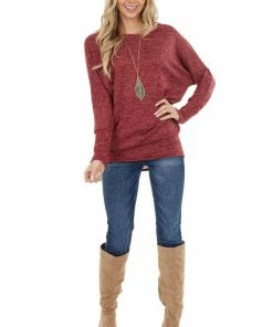 EG Fashion Maroon Long Sleeve Tunic Dress With Long Banded Hem Dresses