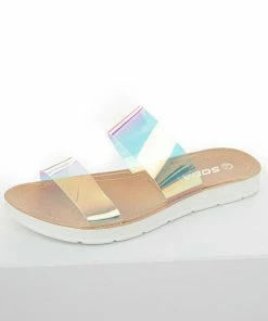 FORTUNE DYNAMIC Nude Faux Leather And Iridescent Strap Sandals