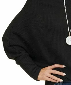 American Chic Black Soft Waffle Knit Off The Shoulder Long Sleeve Top 33 American Chic Black Soft Waffle Knit Off The Shoulder Long Sleeve Top