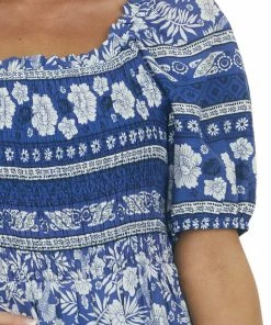 Jodifl Light Navy Tropical Print Smocked Short Dress