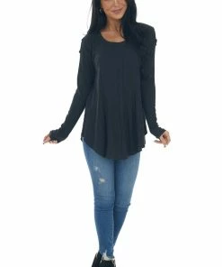 143 Story Black Scoop Neckline Rounded Hem Knit Top Tops 30 143 Story Black Scoop Neckline Rounded Hem Knit Top Tops