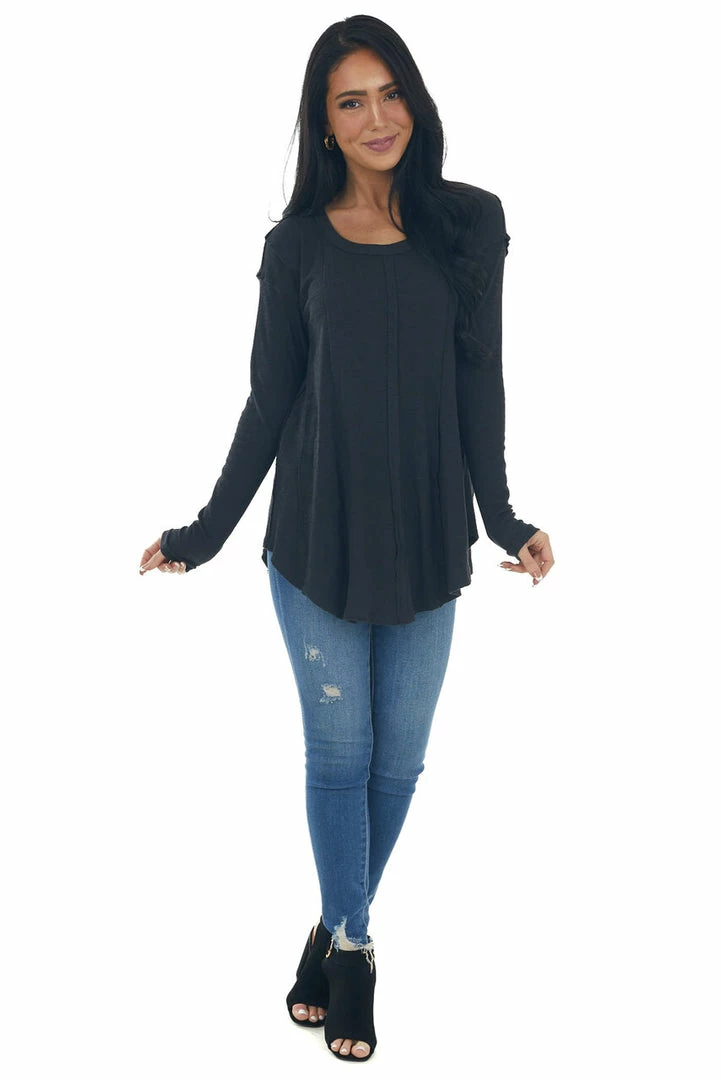 143 Story Black Scoop Neckline Rounded Hem Knit Top Tops 15 143 Story Black Scoop Neckline Rounded Hem Knit Top Tops