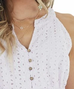 Staccato Lilac Tiered Eyelet Lace Sleeveless Top With Button Detail Tops 31 Staccato Lilac Tiered Eyelet Lace Sleeveless Top With Button Detail Tops