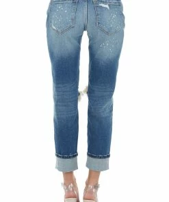 KanCan Medium Wash Distressed Jeans With Paint Splatter Details