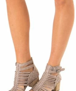 Brand Headquarters Taupe Soft Faux Leather Strappy Sandal With Chunky Heel