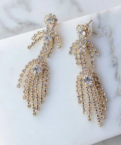 Fame Accessories Gold Rhinestone Fringe Chandelier Earrings