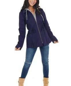 C'est Toi Outerwear Navy Anorak Jacket With Heather Grey Hood Detail