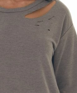 BiBi Coffee French Terry Laser Cut Out Knit Top Tops