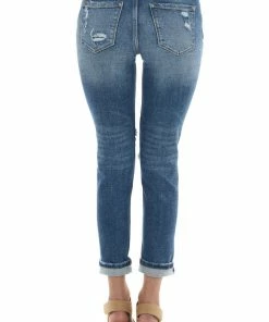 KanCan Medium Wash High Rise Distressed Mom Fit Jeans