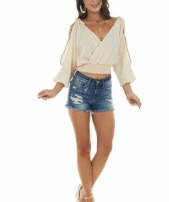 Peach Love Rich Champagne Cold Shoulder Open Back Blouse Tops