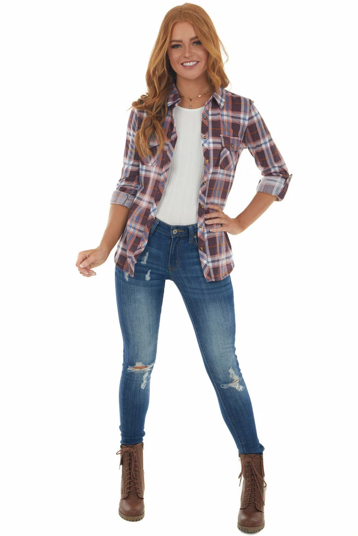 Fashion Cargo Tops Wine And Cornflower Plaid Top With Chest Pocket 10 Fashion Cargo Tops Wine And Cornflower Plaid Top With Chest Pocket