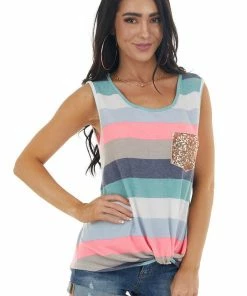 Lovely Melody Tops Juniper Multicolor Striped Sequin Pocket Top 23 Lovely Melody Tops Juniper Multicolor Striped Sequin Pocket Top