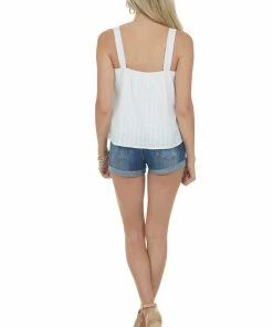 143 Story Tops Off White Square Neck Crochet Lace Tank Top