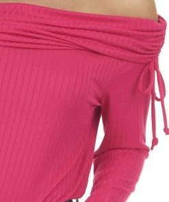 BiBi Raspberry Folded Off The Shoulder Ribbed Top 19 BiBi Raspberry Folded Off The Shoulder Ribbed Top