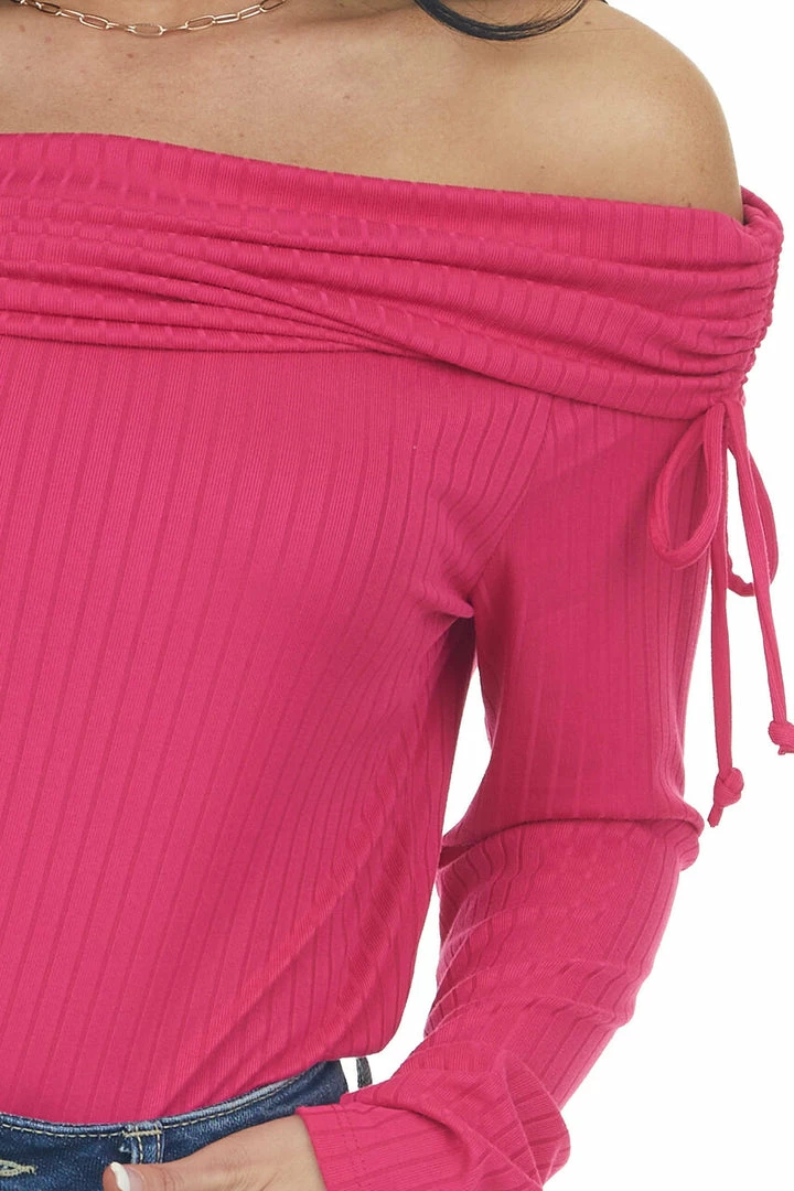 BiBi Raspberry Folded Off The Shoulder Ribbed Top 11 BiBi Raspberry Folded Off The Shoulder Ribbed Top