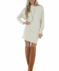 Umgee Vanilla One Shoulder Soft Short Sweater Dress