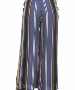ANGIE Dusty Blue Striped Pants With Elastic Waist Bottoms
