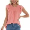 143 Story Tops Coral Smocked Cap Sleeve Woven Blouse 2 143 Story Tops Coral Smocked Cap Sleeve Woven Blouse
