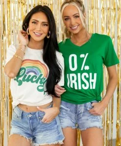 Caramelo Trend Kelly Green '0% Irish' V Neck Short Sleeve Top