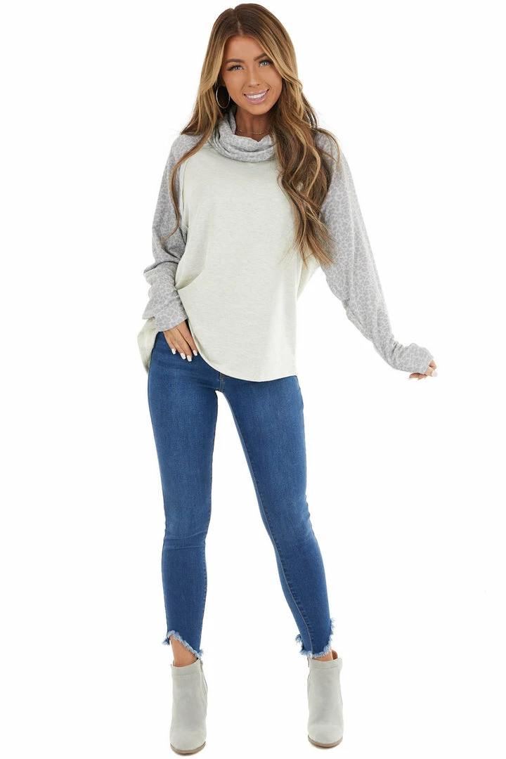 12PM Oatmeal Raglan Top With Contrast Sleeves And Cowl Neck Tops 16 12PM Oatmeal Raglan Top With Contrast Sleeves And Cowl Neck Tops