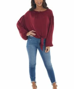 L Love Maroon Bubble Sleeve Blouse With Tie Detail Tops 11 L Love Maroon Bubble Sleeve Blouse With Tie Detail Tops