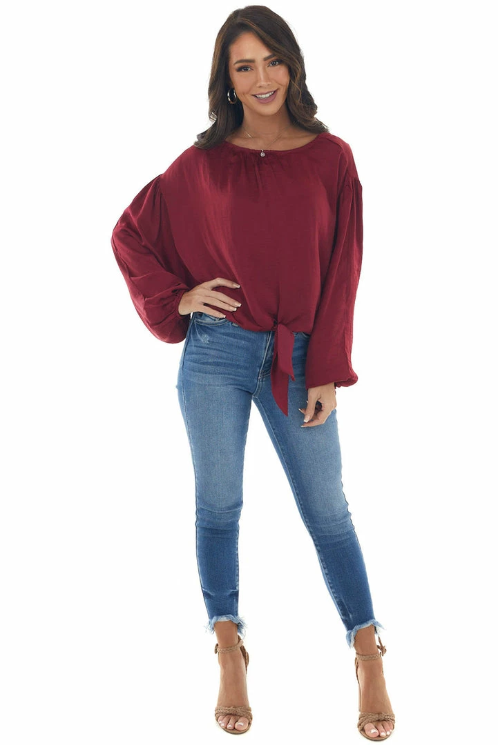 L Love Maroon Bubble Sleeve Blouse With Tie Detail Tops 5 L Love Maroon Bubble Sleeve Blouse With Tie Detail Tops