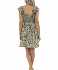 Ces Femme Black Ditsy Floral Short Dress With Back Smocked Detail