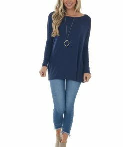 FSL APPAREL Navy Long Sleeve Stretchy Knit Top With Boat Neckline 28 FSL APPAREL Navy Long Sleeve Stretchy Knit Top With Boat Neckline