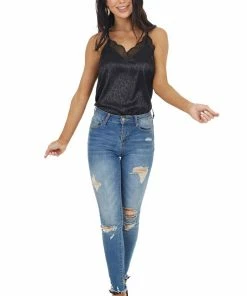 La Miel Tops Black Leopard Print Camisole Top With Lace Details 33 La Miel Tops Black Leopard Print Camisole Top With Lace Details