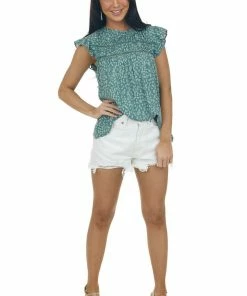 Ces Femme Juniper Ditsy Floral Top With Flutter Sleeves