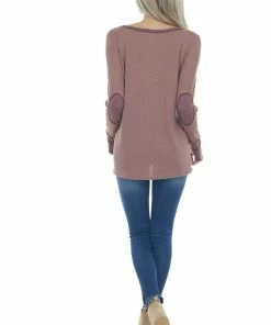 BiBi Rose Taupe And Berry Contrast Thermal Knit Top