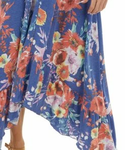 Ces Femme Sapphire Floral Sleeveless Maxi Dress With Rounded V Neck