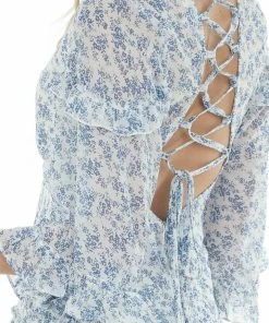 She + Sky Ocean Ditsy Floral Tiered Short Dress With Open Back Detail