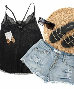 La Miel Tops Black Leopard Print Camisole Top With Lace Details 37 La Miel Tops Black Leopard Print Camisole Top With Lace Details