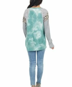 BiBi Tops Teal Tie Dye Top With Leopard And Cheetah Print Contrast