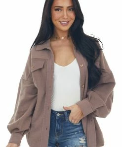 Cezele Tops Coffee Button Up Oversized Shirt Jacket 26 Cezele Tops Coffee Button Up Oversized Shirt Jacket