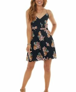 ROKOKO Black Floral Open Back Sleeveless Mini Dress