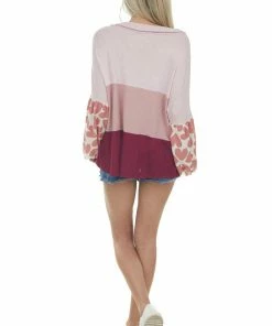 Hailey & Co Mauve Colorblock Waffle Knit Long Sleeve Top